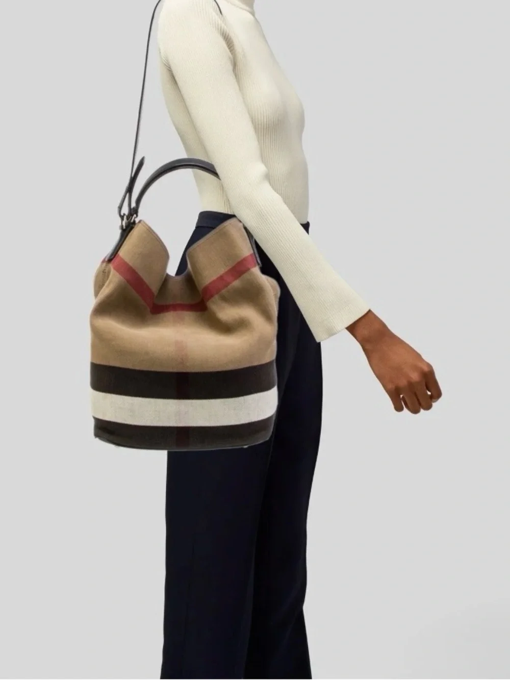 Burberry Tan & Black Canvas Hobo with Stripe Detail